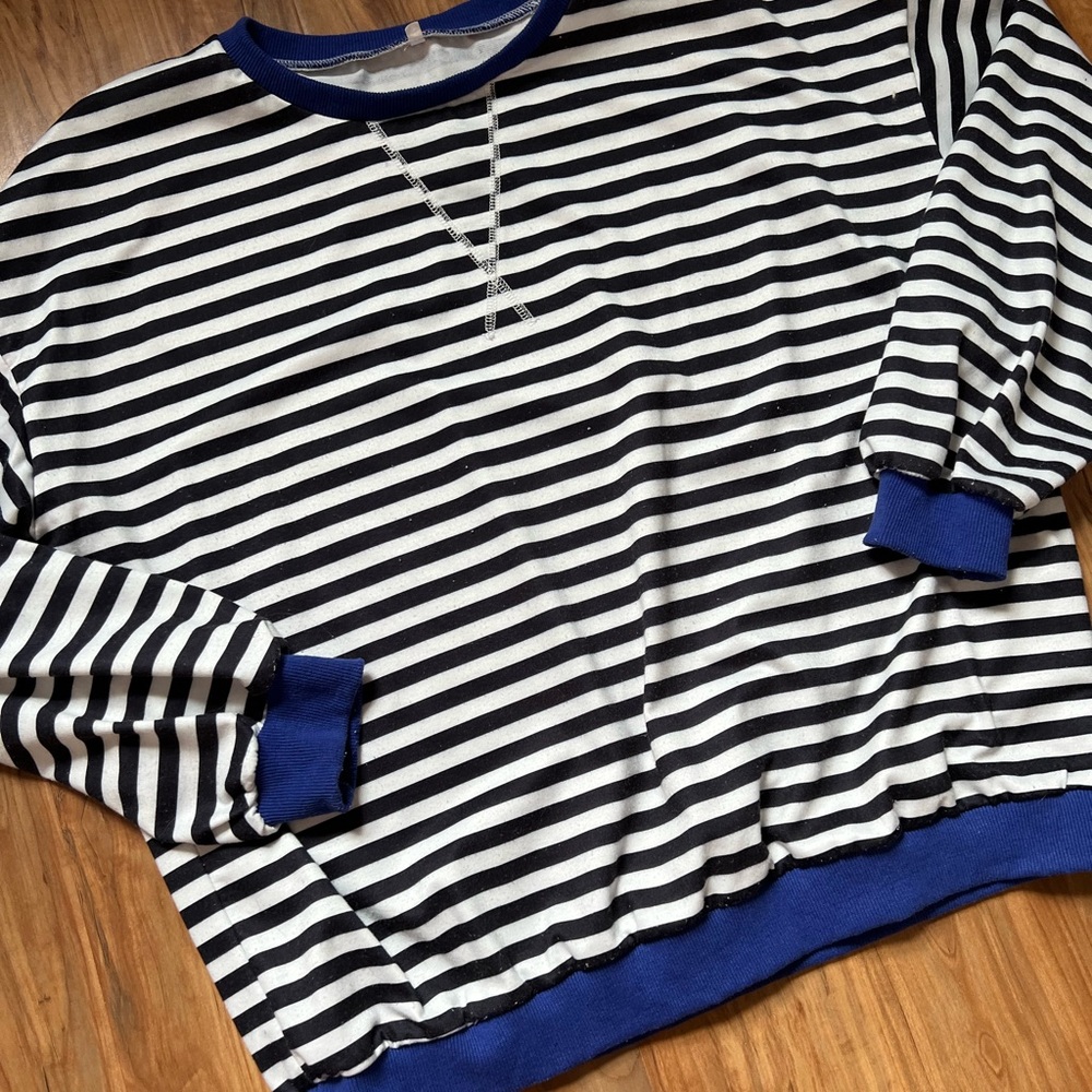 Striped Black and White Sweater with Blue Accents - Picture 2 of 4